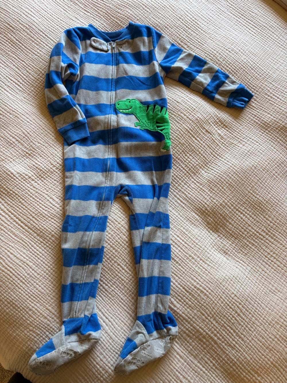 Carter's Blue and Gray Striped Dino Footed Pajamas